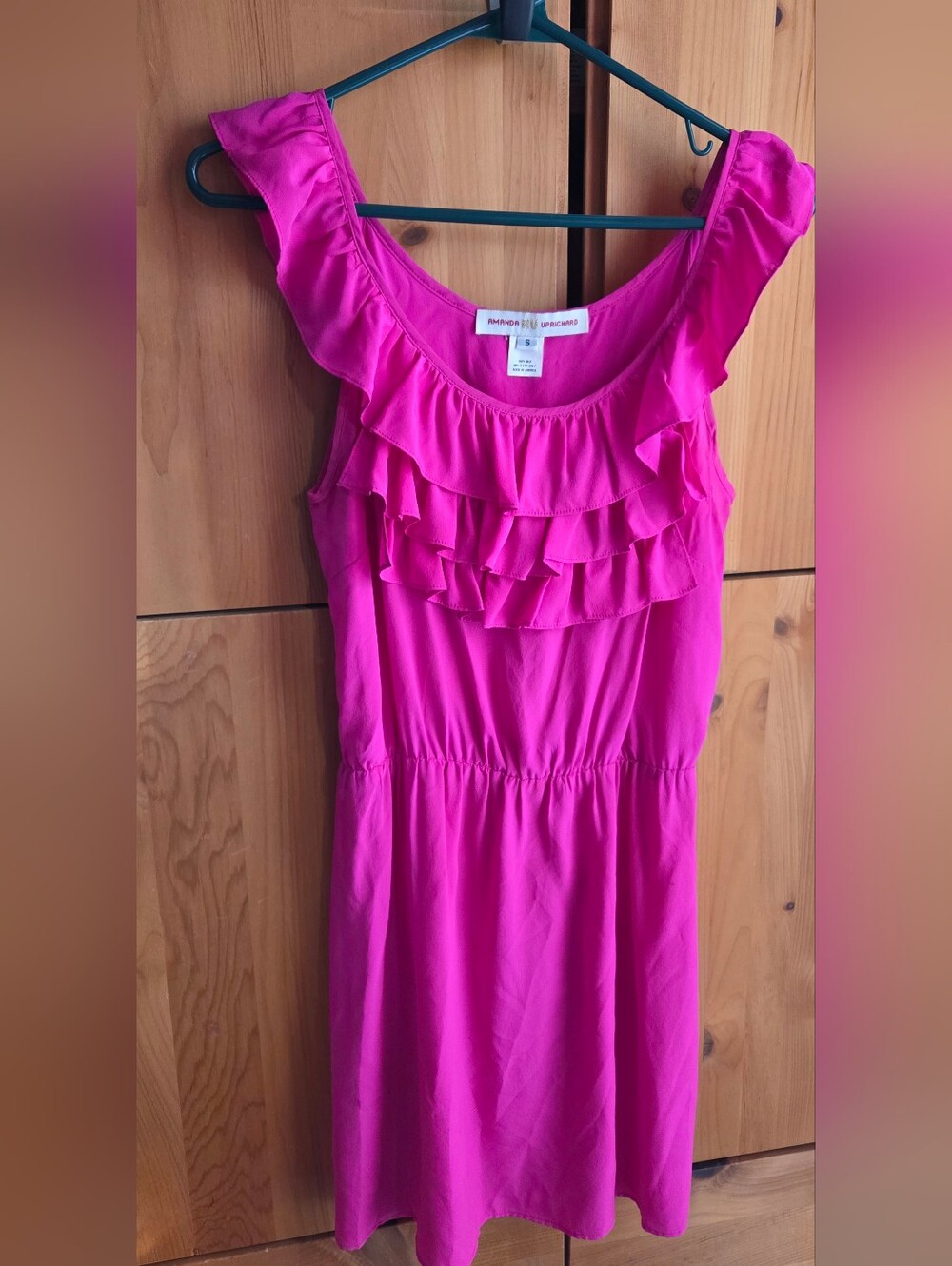 Amanda Uprichard Hot Pink Silk Ruffled Mini Dress Size Small